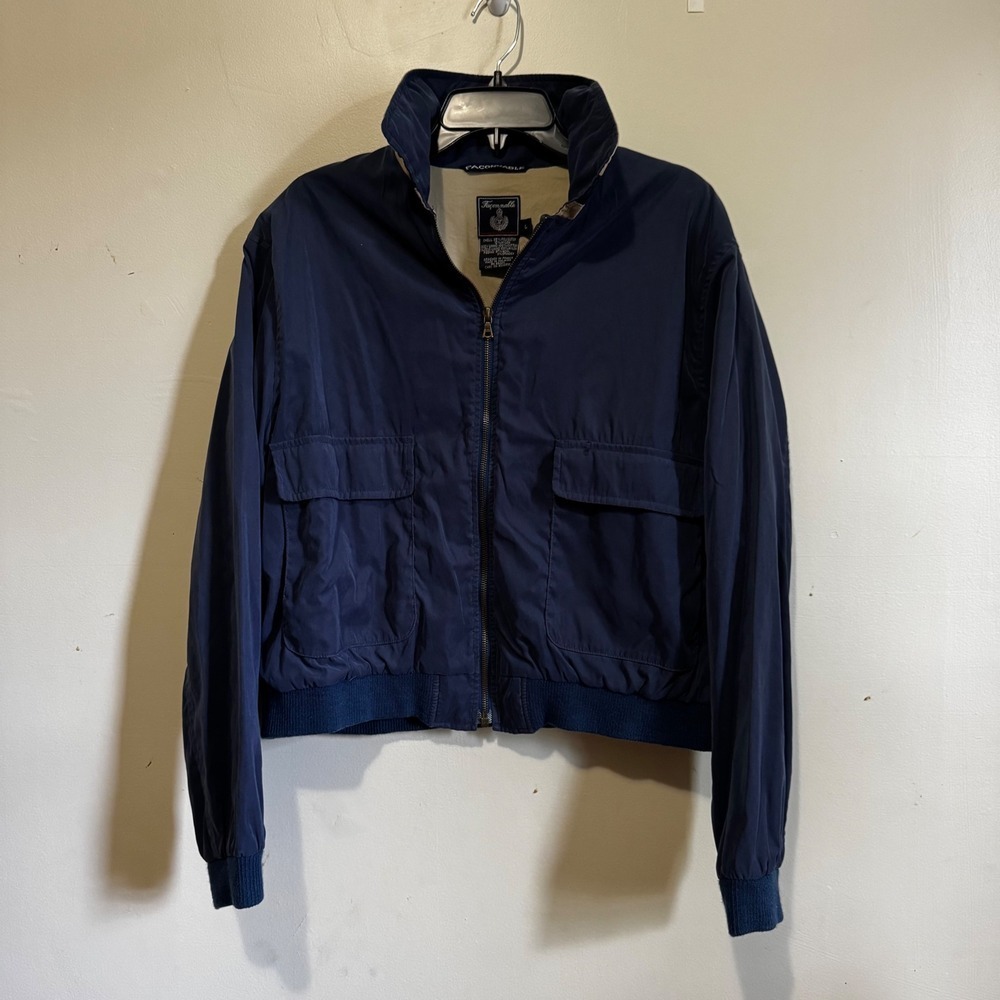 Faconnable Jacket Men's Large Navy Blue Bomber Full Zip Long Sleeve Cotton Lined
